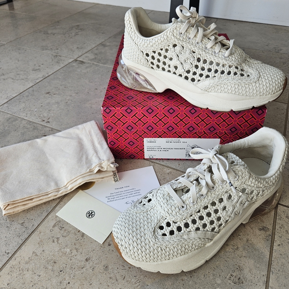 Tory Burch Cream White Sneakers with Woven Design